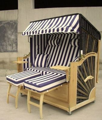Double Seat Roofed Wicker Beach Chair & Strandkorb With Wood And Rattan Frame