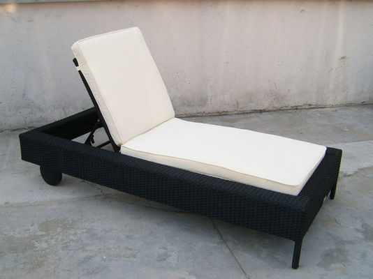 Patio Black Adjustable Rattan Sun Lounger With White Cushion