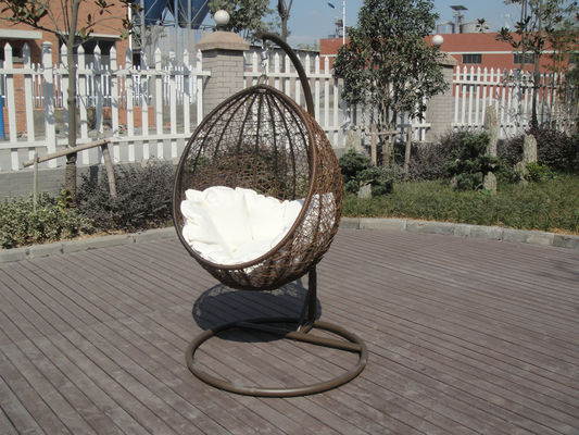 PE Rattan Swing Chair , Garden / Balcony Glider With White Cushion
