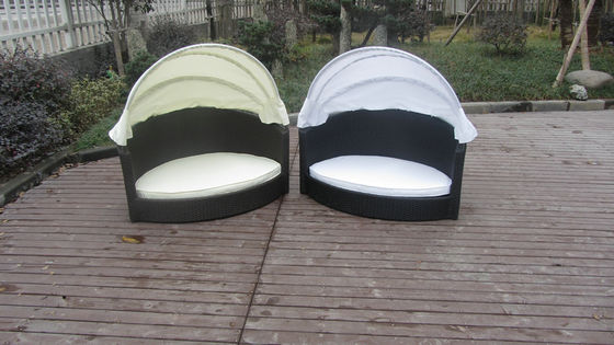 All Weather Garden Black Wicker Pet Bed With KD White Canopy