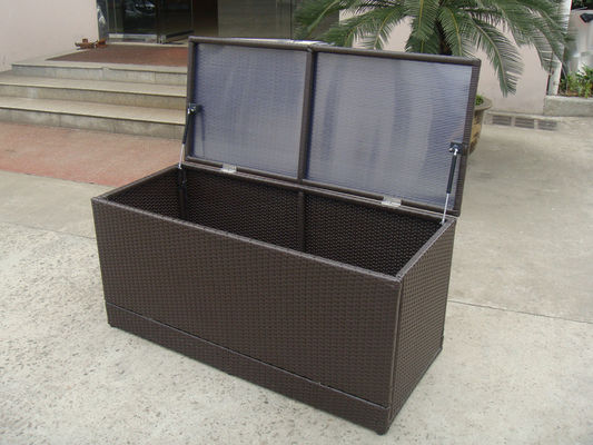 Brown All Weather Patio KD Resin Wicker Storage Box With Air Pump
