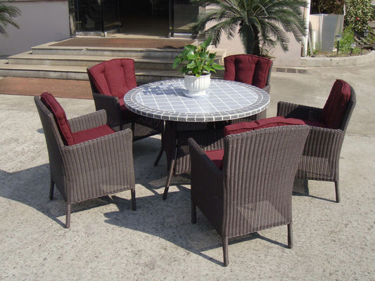 Plastic Rattan Garden Dining Sets , Strong Brown Dining Table Set